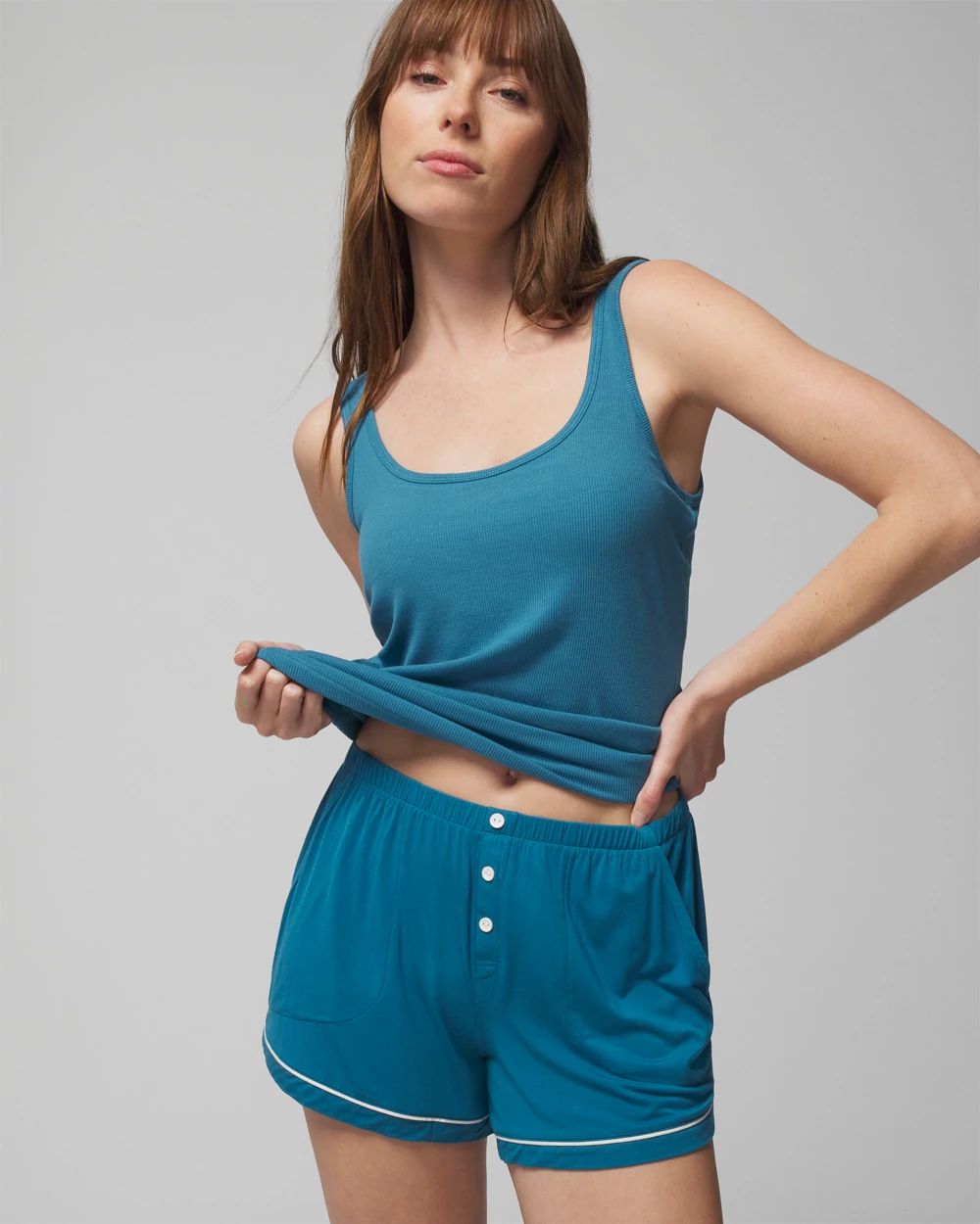 Cool Nights Solid Piped Pajama Shorts