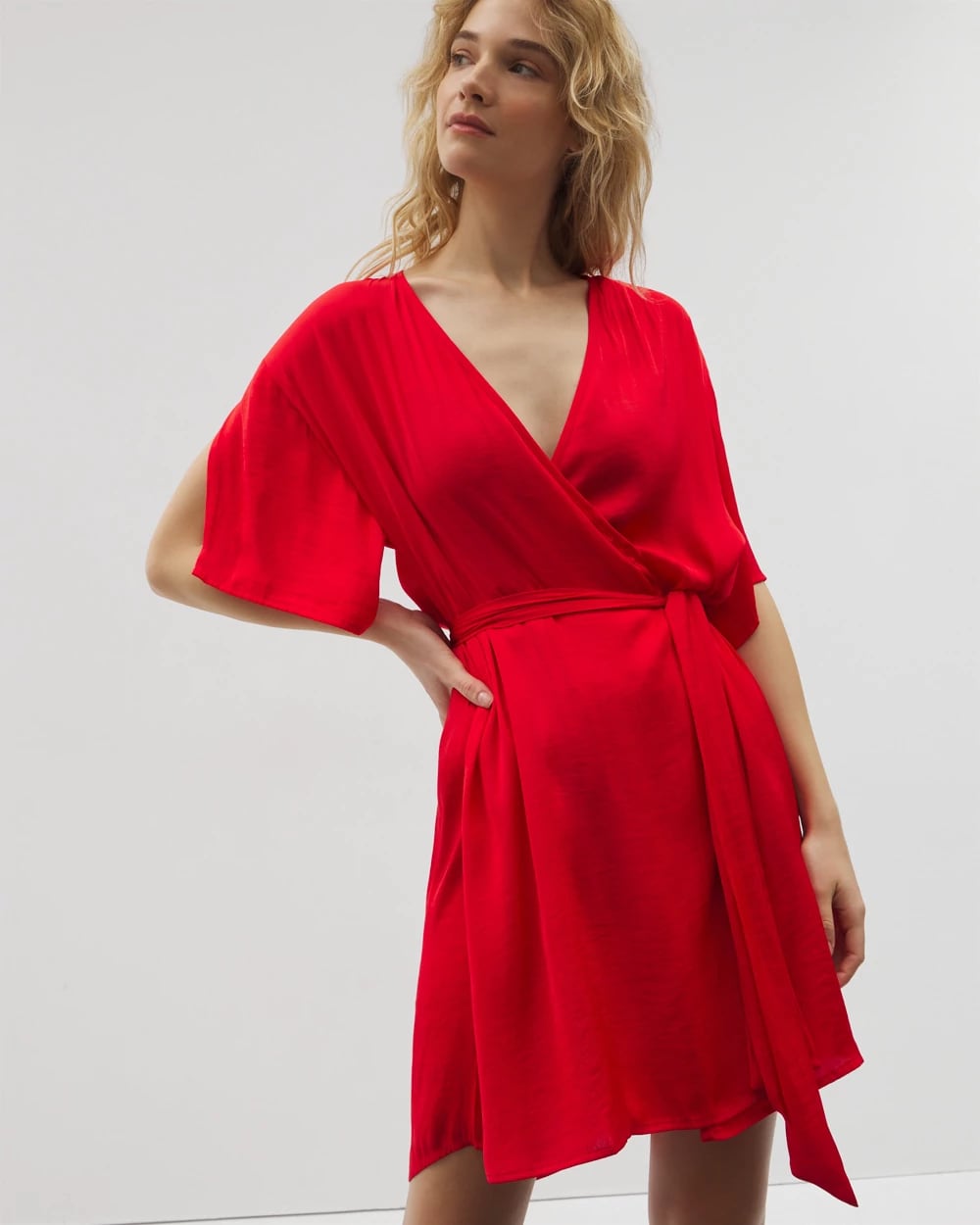 short robe dress Women's Satin Kimono Short Robe | Color: Red