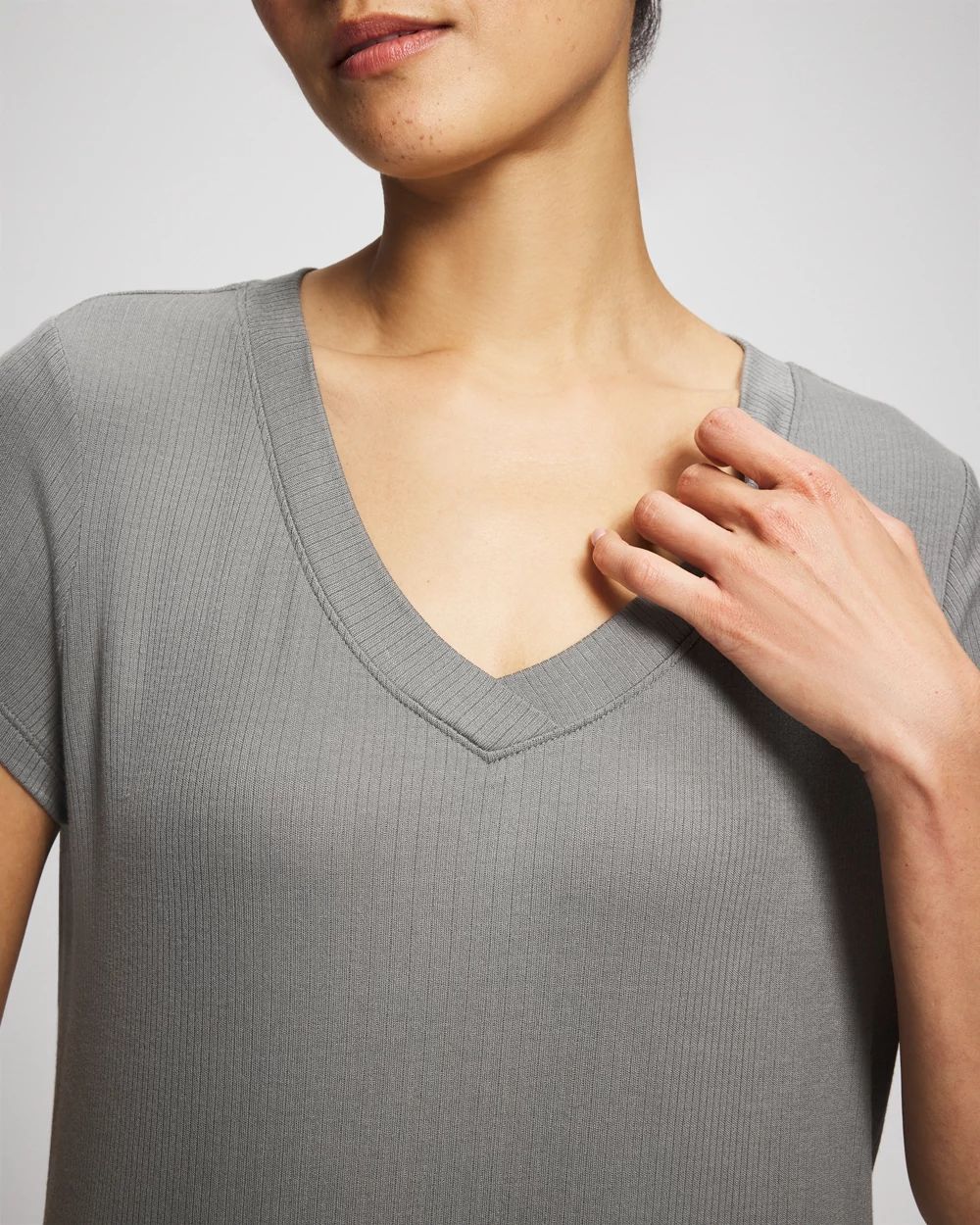 Rib Knit V-Neck Tee click to view larger image.