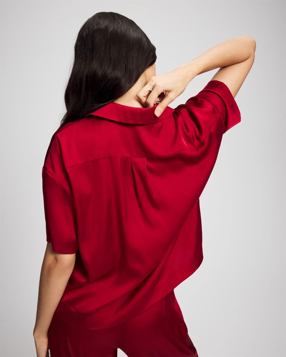 Satin Short Sleeve Notch Collar Pajama Top