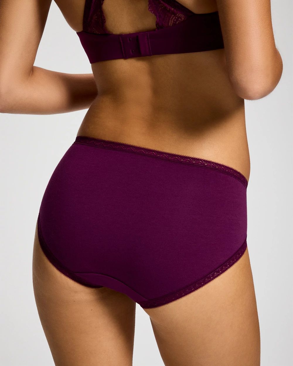 Cotton High-Leg Brief Panty with Lace Trim click to view larger image.