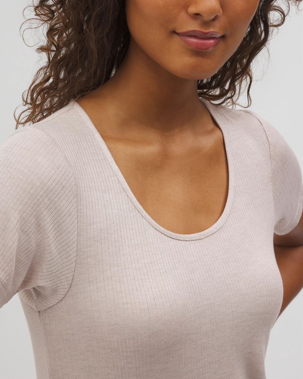 Lightweight Rib Knit Short Sleeve Pajama Tee