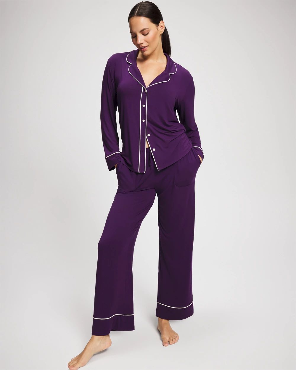 Cool Nights Solid Piped Pajama Pant
