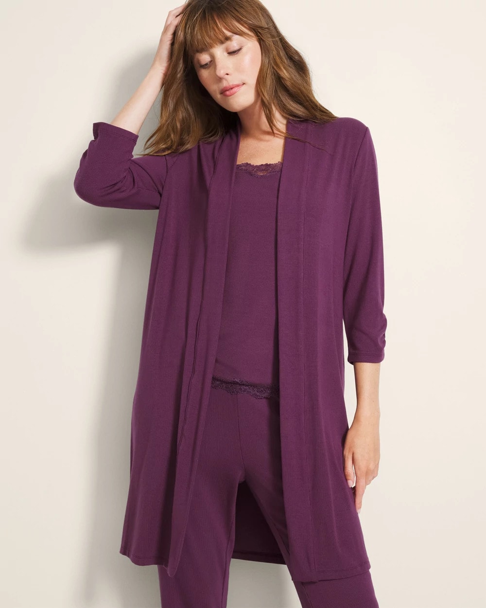 Rib Long-Sleeve Pajama Cardigan