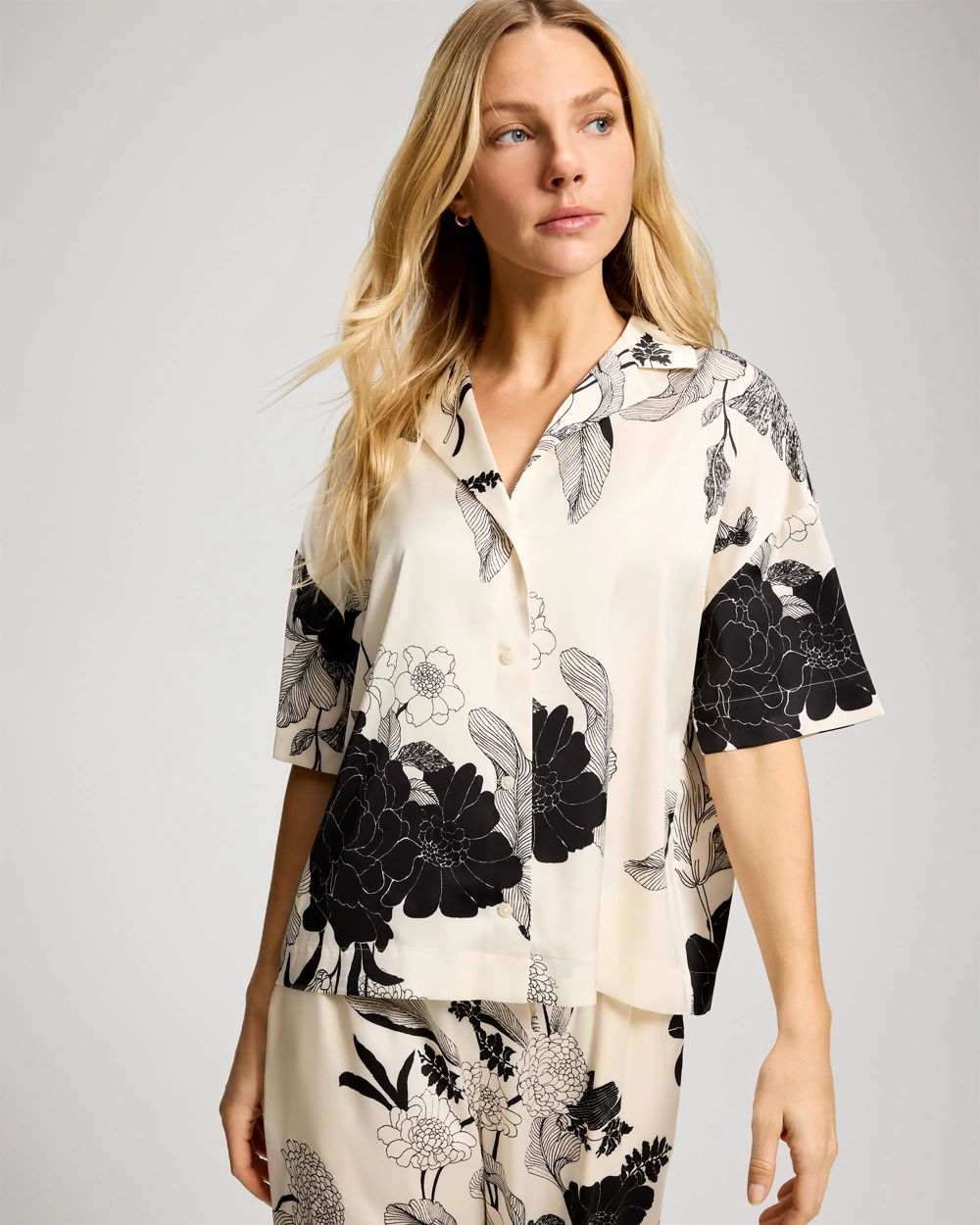 Short Sleeve Notch Collar Pajama Top click to view larger image.