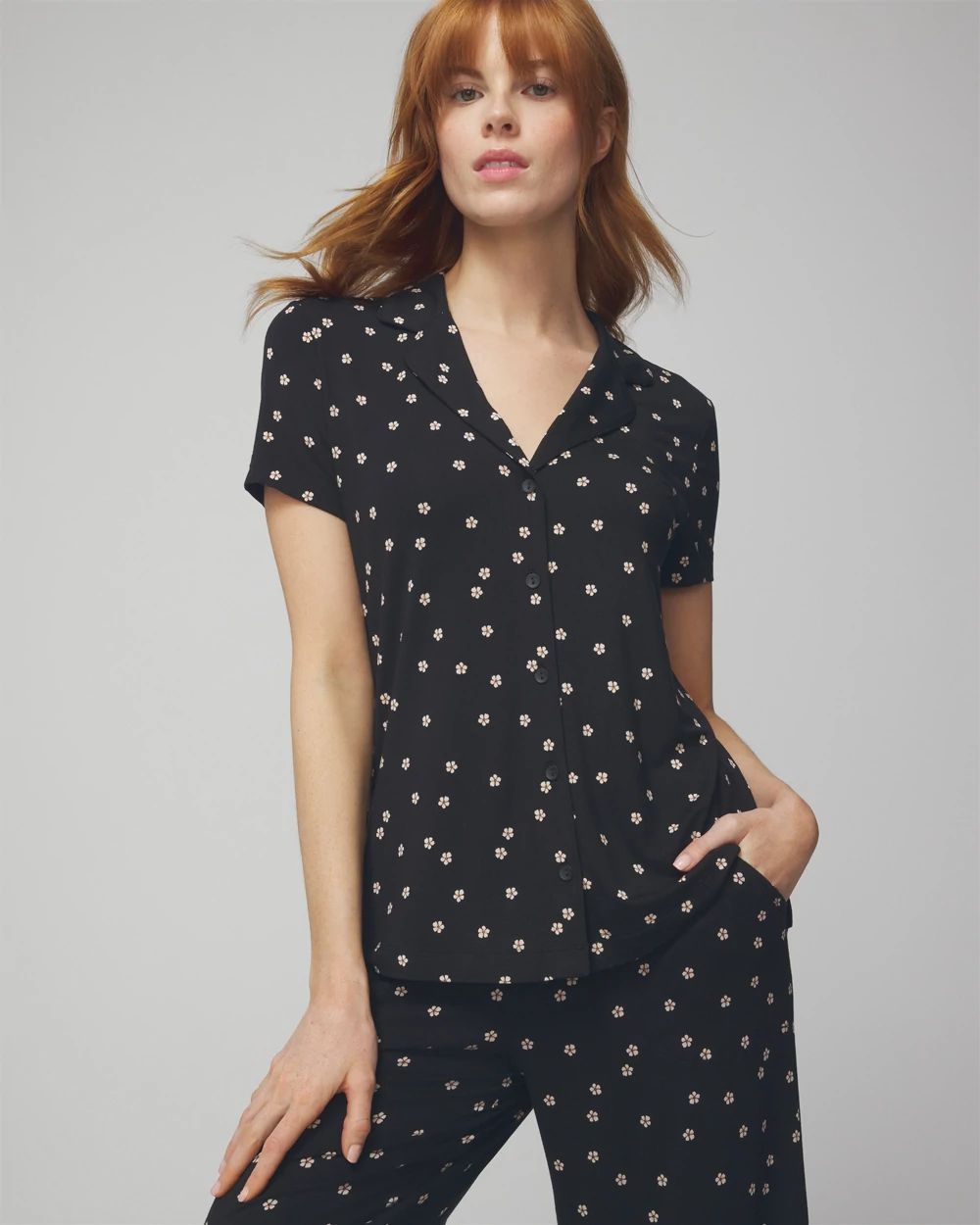 Short Sleeve Notch Collar Pajama Top