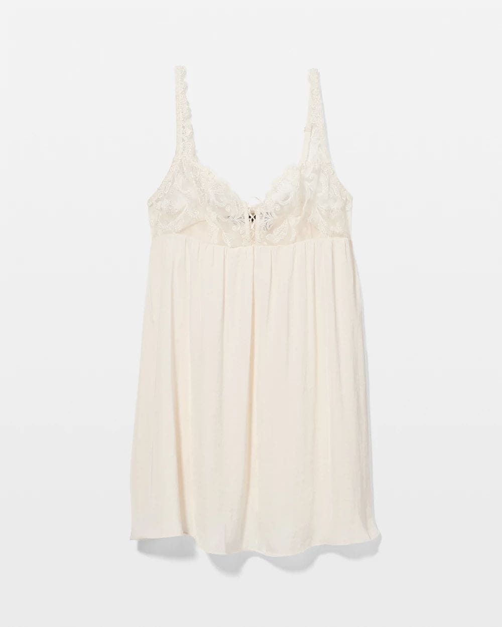 Crinkle Satin + Embroidery Babydoll Chemise click to view larger image.