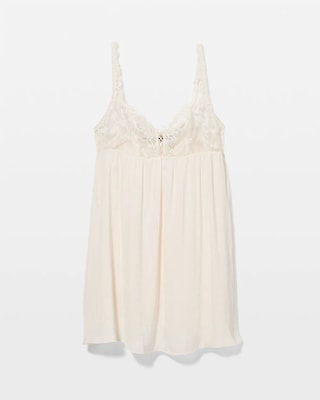 Crinkle Satin + Embroidery Babydoll Chemise click to view larger image.