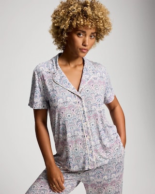 Short Sleeve Notch Collar Pajama Top