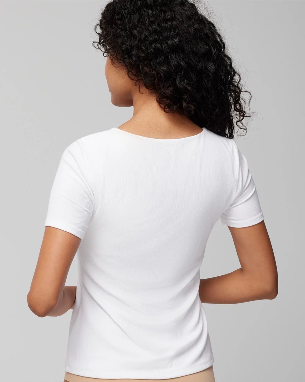 Body Ribbed Short Sleeve Scoop-Neck Bra Top