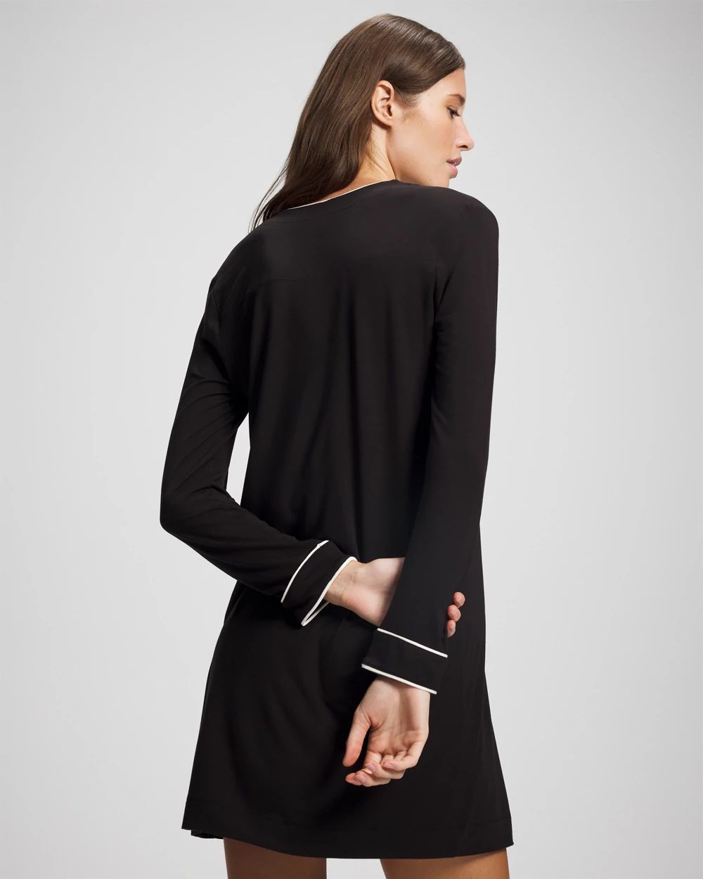 Cool Nights Piped Long-Sleeve Sleepshirt