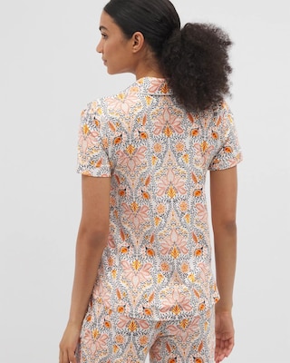 Piped Short Sleeve Notch Collar Pajama Top click to view larger image.