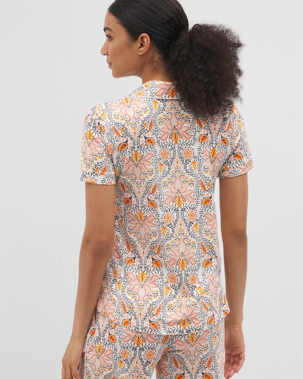 Cool Nights Piped Short Sleeve Notch Collar Pajama Top