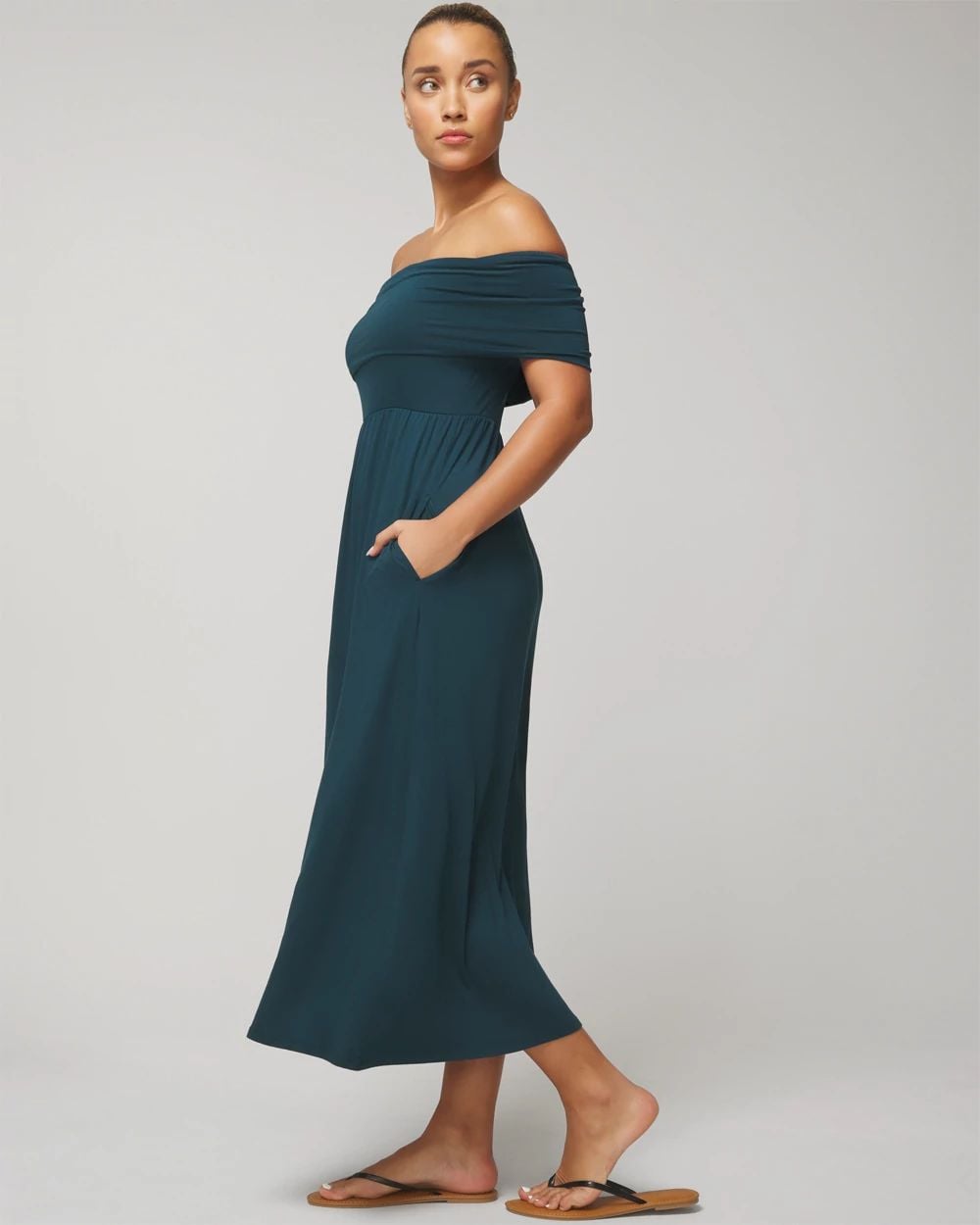Soft Jersey Off-The-Shoulder Midi Bra Dress