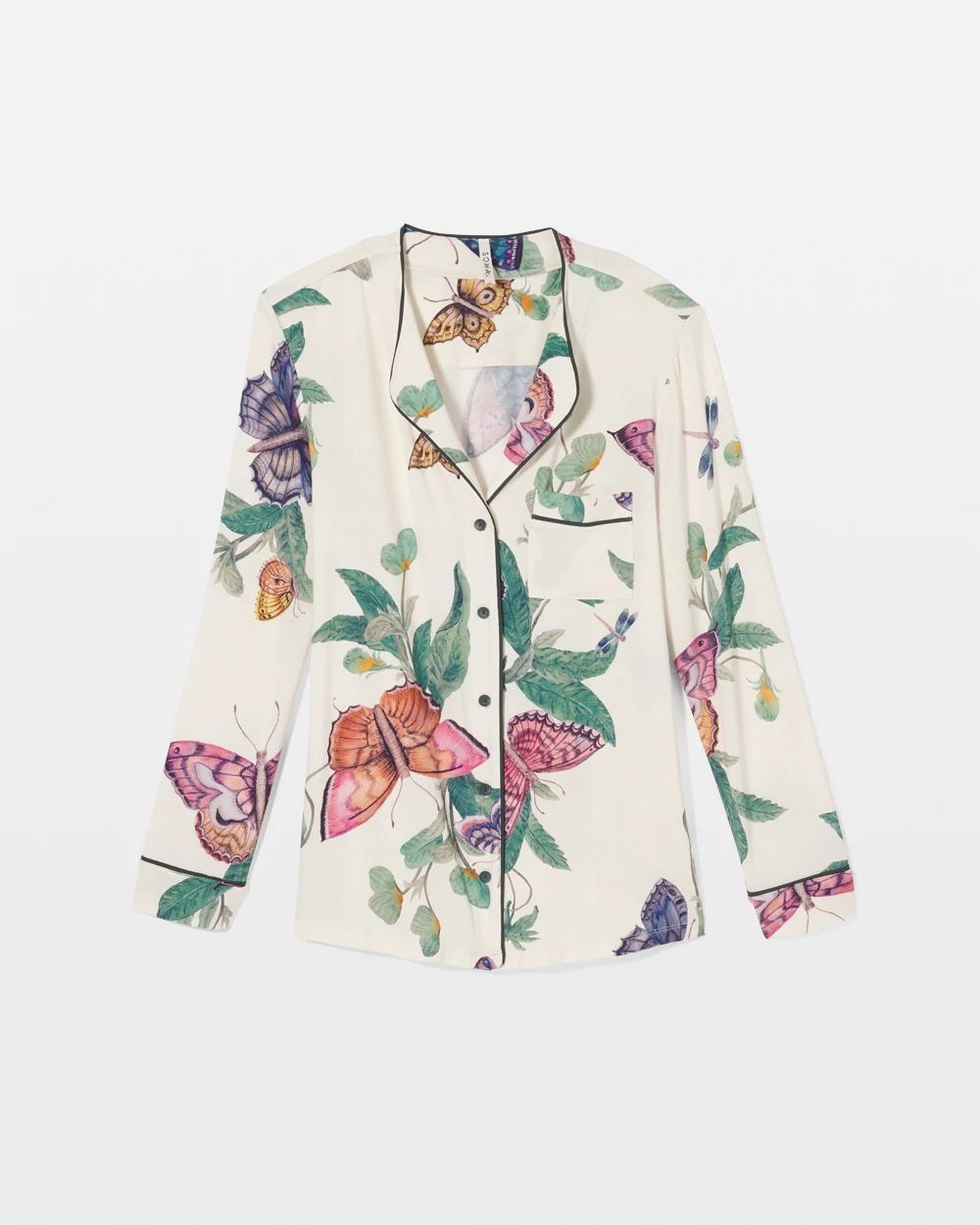 Cool Nights Piped Long-Sleeve Notch Pajama Top