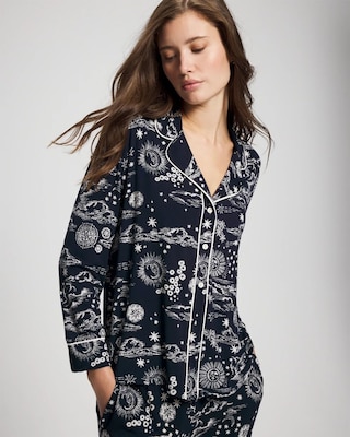 Cool Nights Long Sleeve Notch Collar with Piped Placket Pajama Top