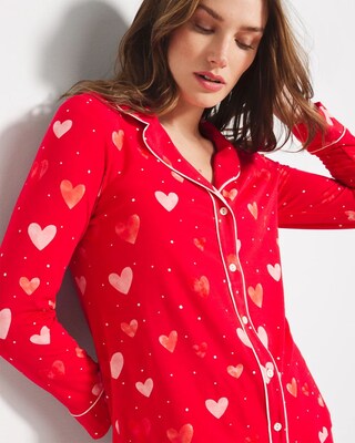 Long-Sleeve Printed Notch Collar Pajama Top
