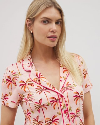 Piped Short Sleeve Notch Collar Pajama Top click to view larger image.