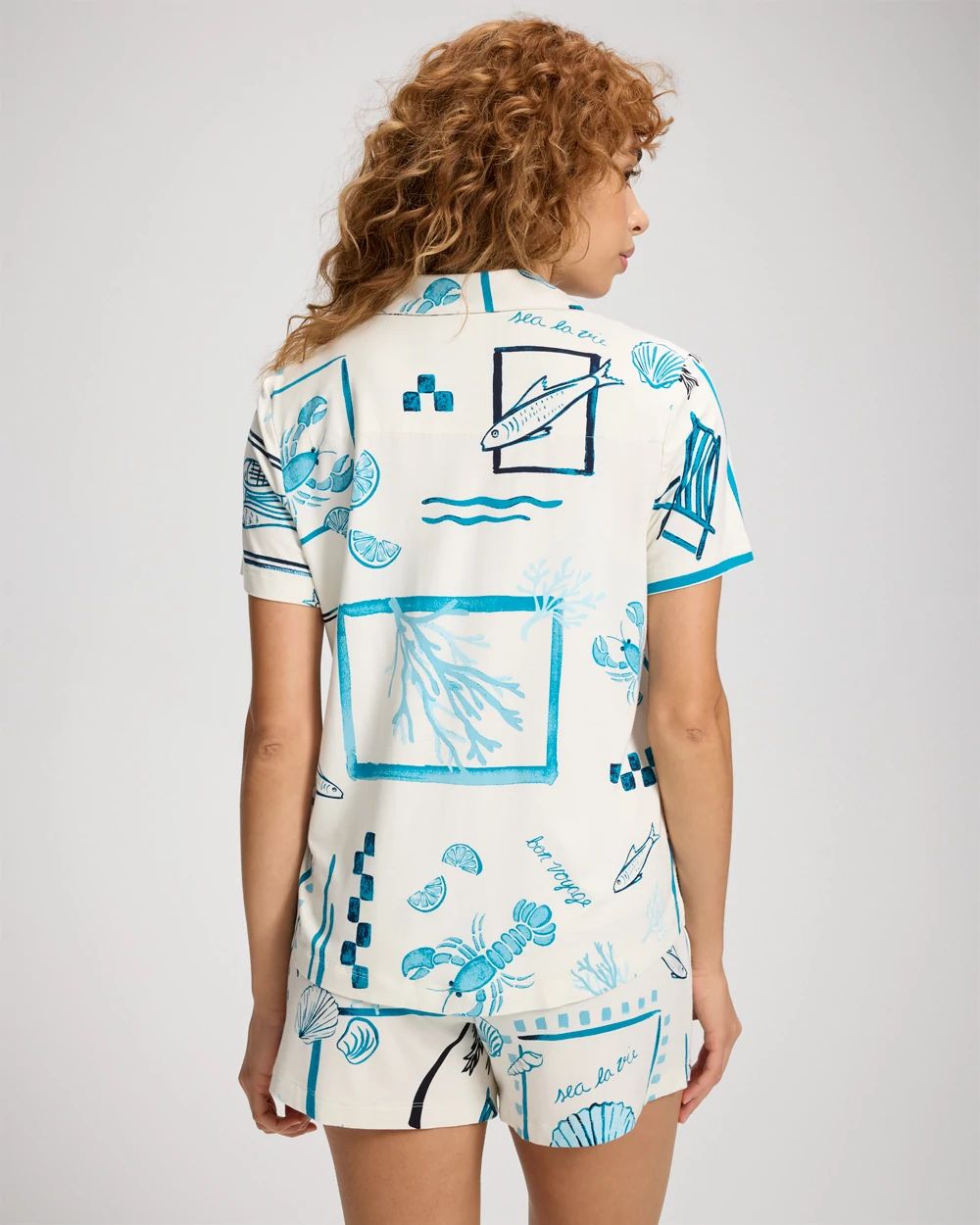 Short Sleeve Notch Collar Pajama Top click to view larger image.