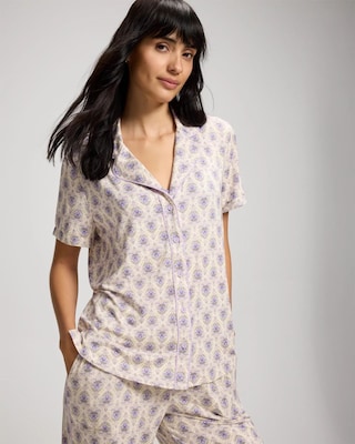 Short Sleeve Notch Collar Pajama Top