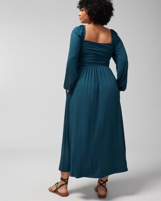 Ruched Long-Sleeve Midi Dress