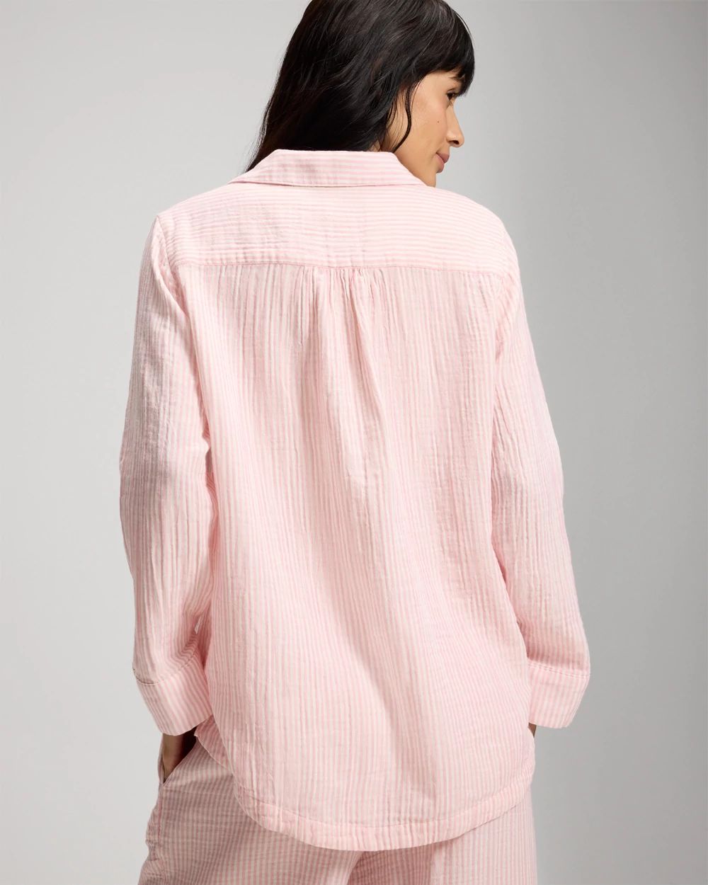 Cotton Gauze Long Sleeve Notch Collar Pajama Top click to view larger image.