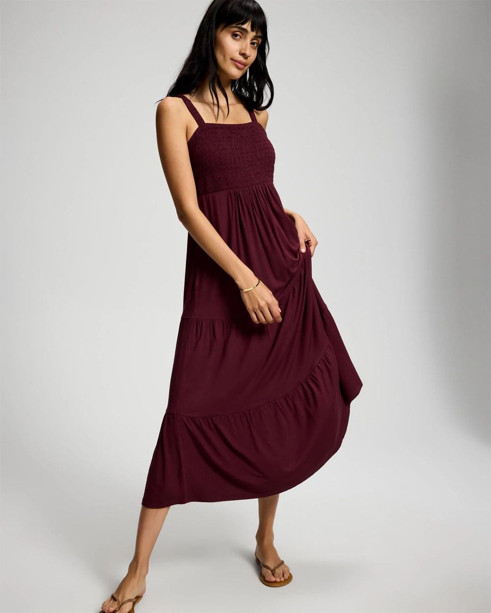 Soft Jersey Smocked Bodice Maxi Bra Dress