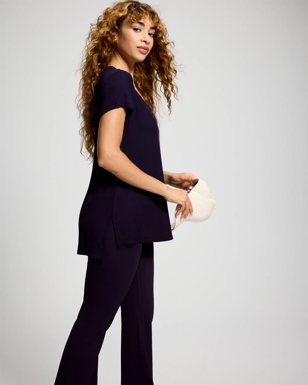 Rib Knit V-Neck Tee click to view larger image.