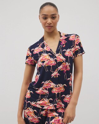 Short Sleeve Notch Collar Pajama Top