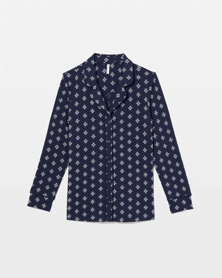 Long-Sleeve Printed Notch Collar Pajama Top click to view larger image.