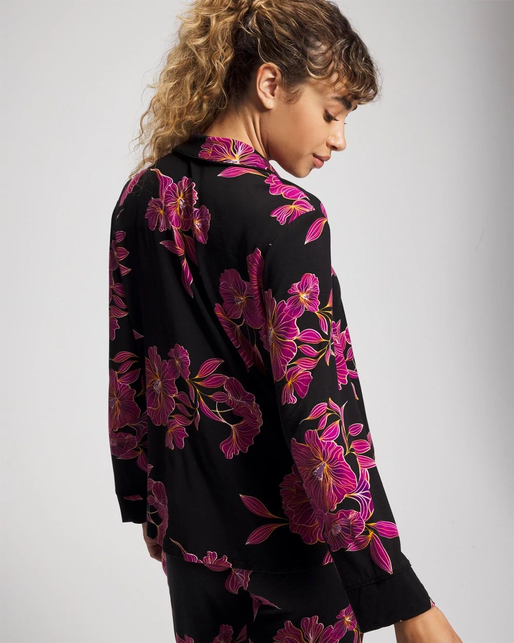 Cool Nights Long Sleeve Notch Collar with Piped Placket Pajama Top click to view larger image.