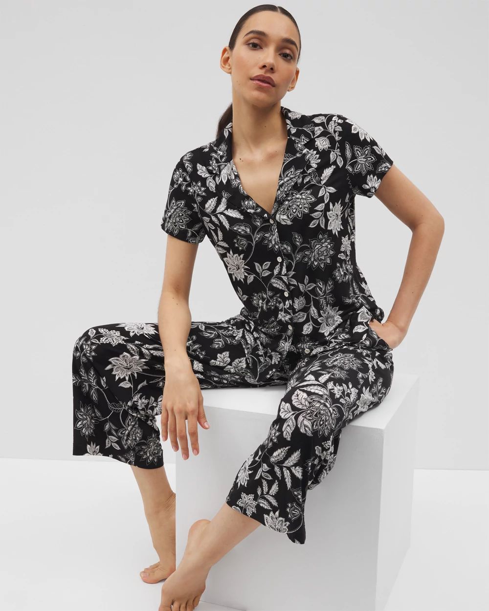 Cool Nights Short Sleeve Notch Collar Pajama Top