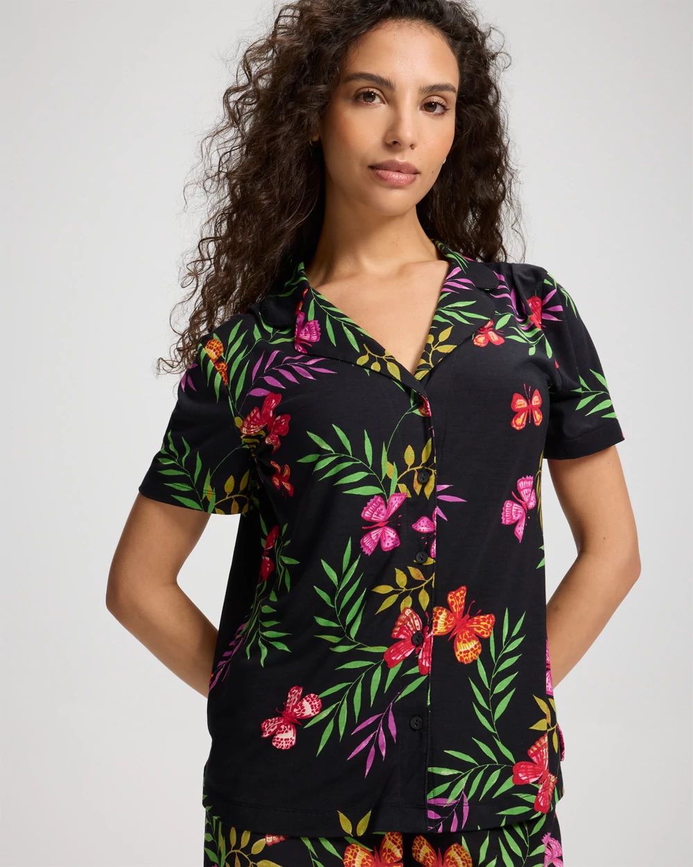 Cool Nights Short Sleeve Notch Collar Pajama Top