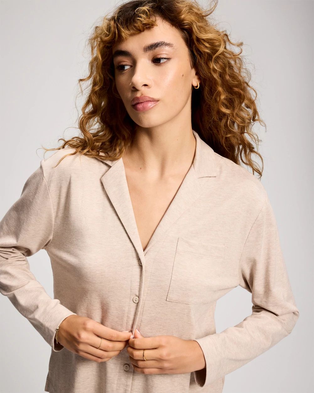 Long-Sleeve Notch Collar Pajama Top click to view larger image.