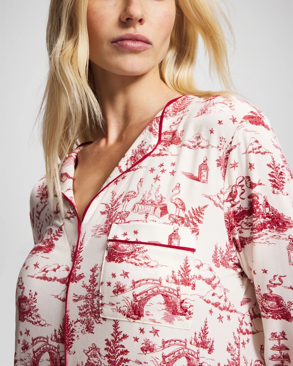 Piped Long-Sleeve Sleepshirt