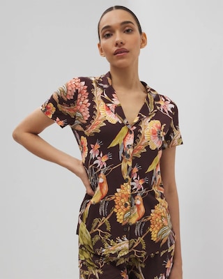 Short Sleeve Notch Collar Pajama Top