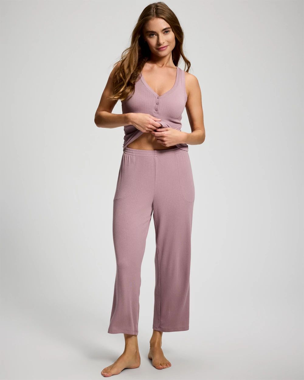 Lightweight Rib Knit Crop Pajama Pants