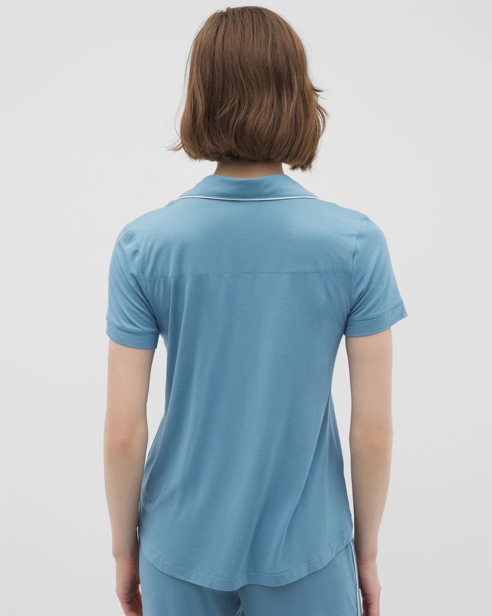 Cool Nights Solid Short Sleeve Notch Collar Pajama Top