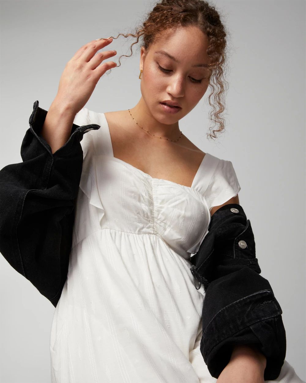 Jacquard Flutter Sleeve Mini Bra Dress click to view larger image.