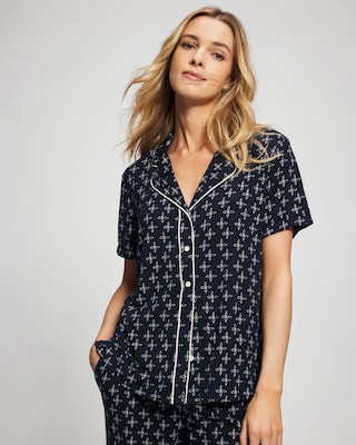 Short Sleeve Notch Collar Pajama Top