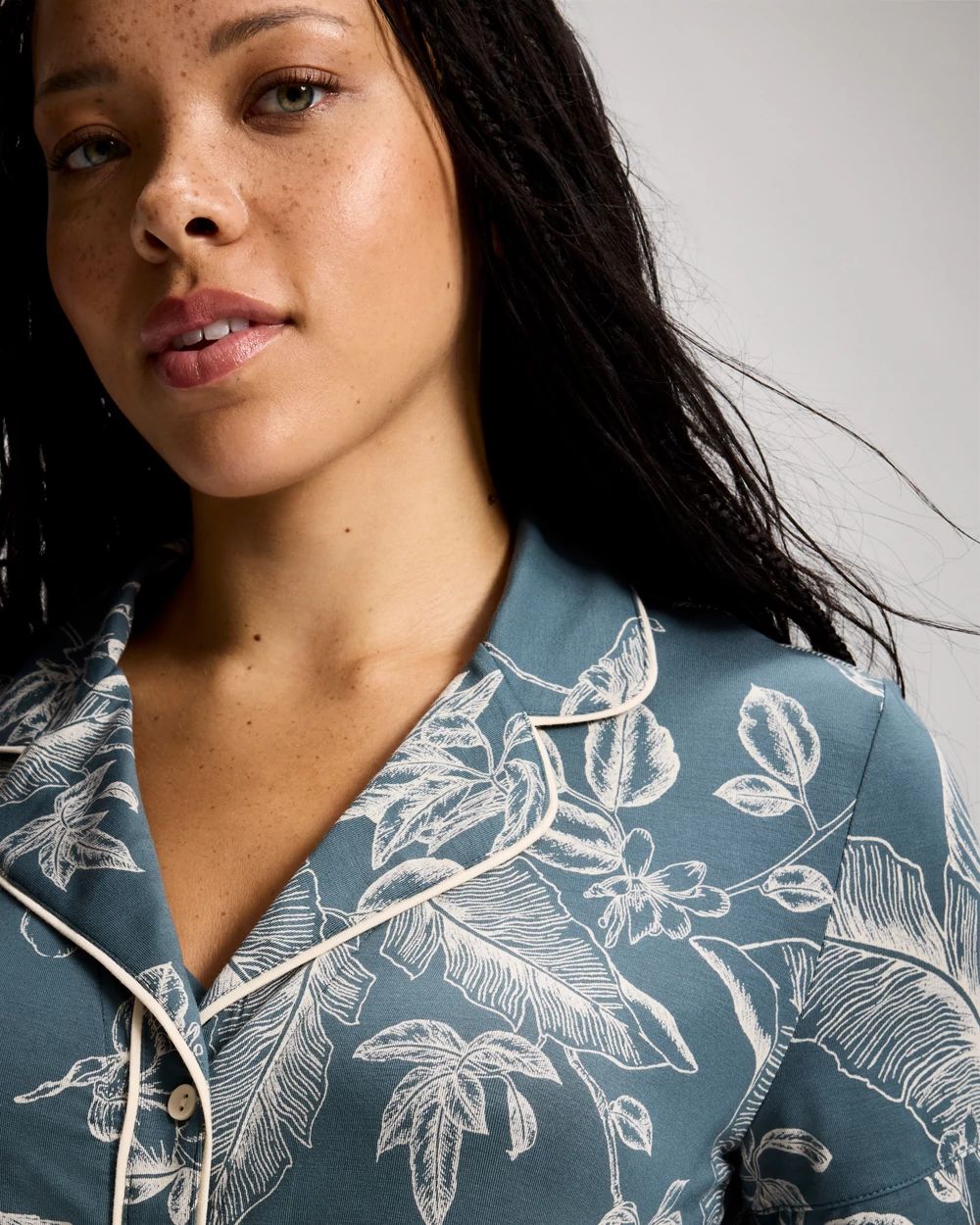 Short Sleeve Notch Collar Pajama Top click to view larger image.