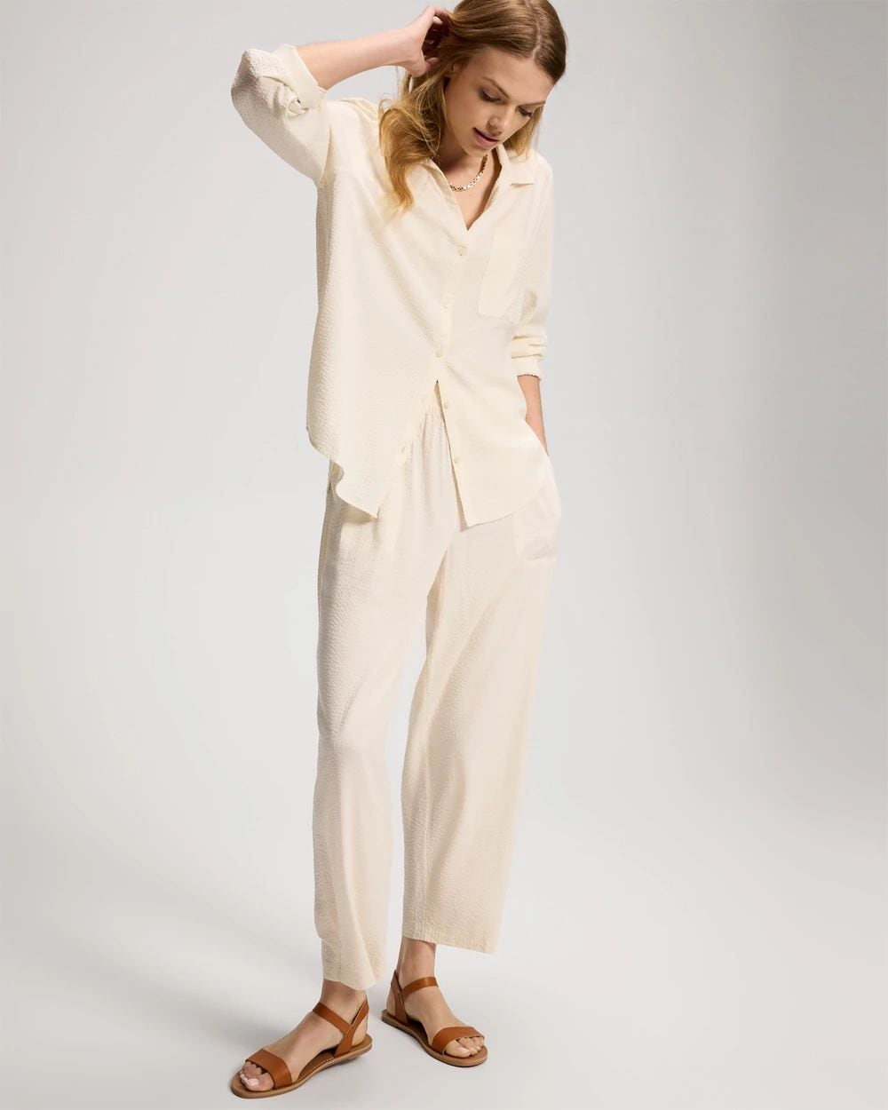 Textured Stripe Relaxed Collared Shirt click to view larger image.