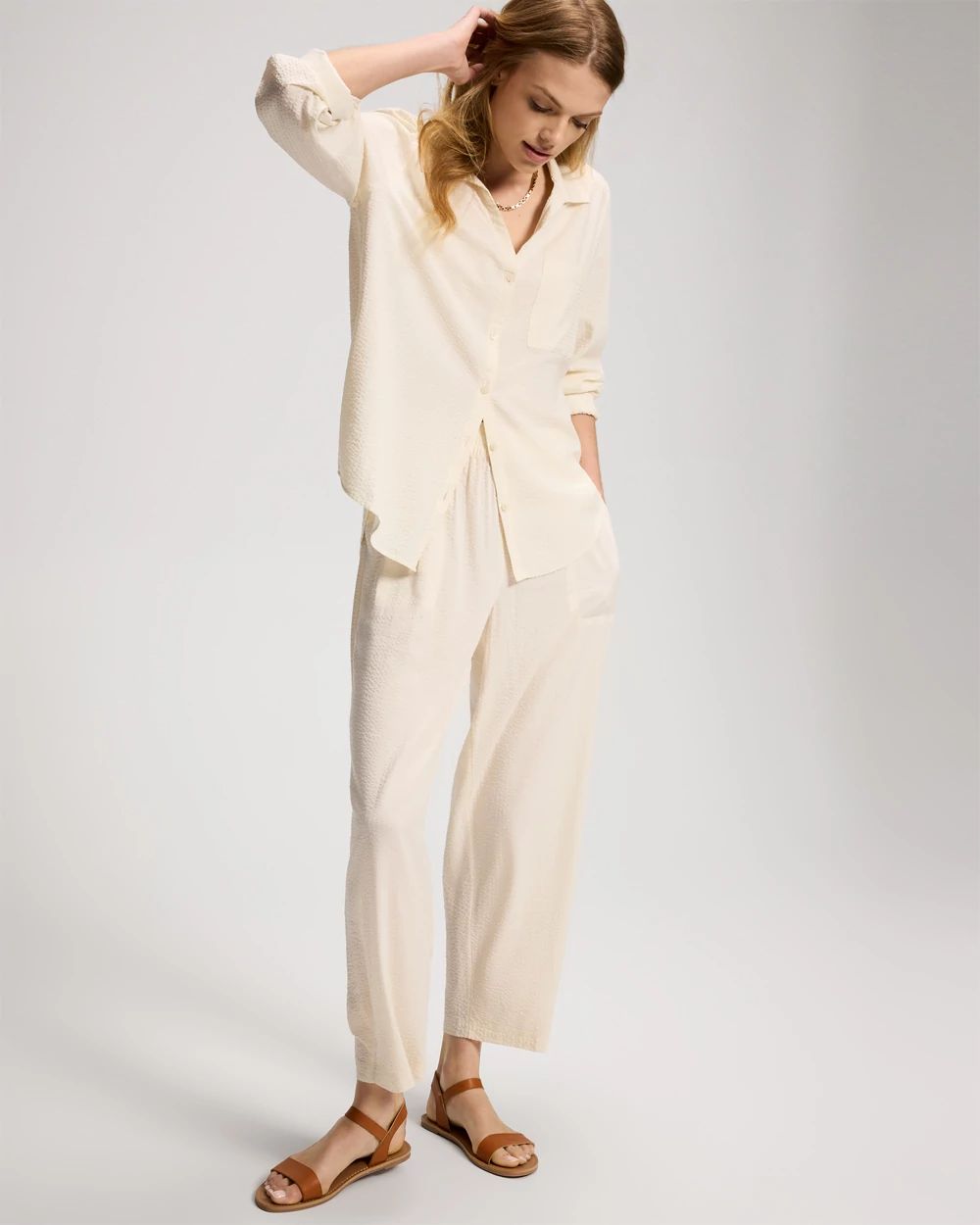 Textured Stripe Relaxed Collared Shirt click to view larger image.