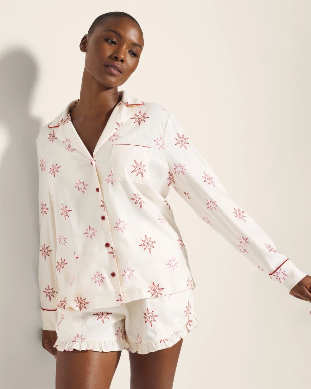 Flannel Super Soft Long-Sleeve Notch Collar Pajama Top