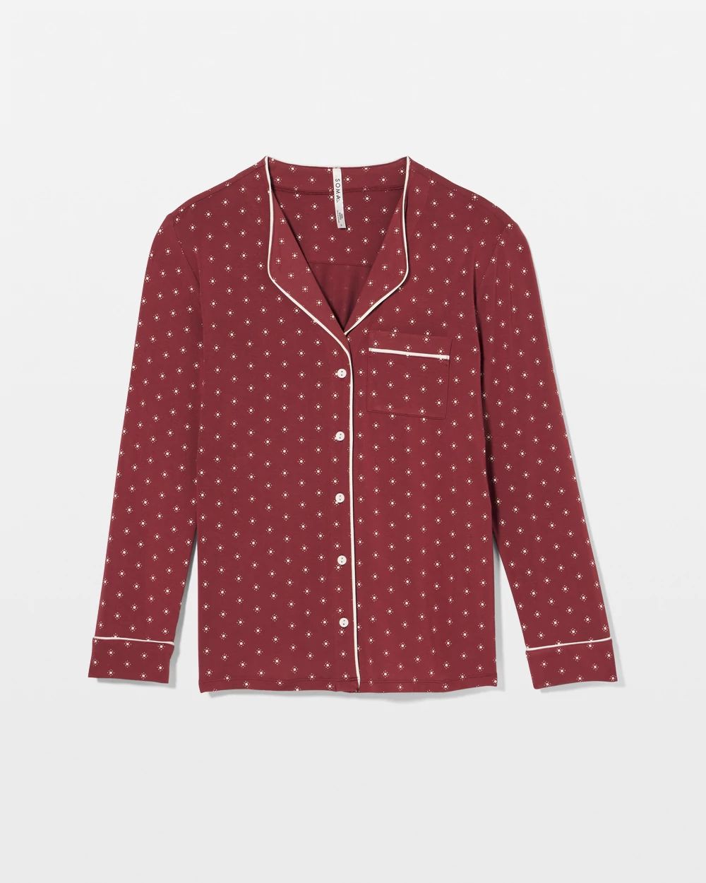Piped Long-Sleeve Notch Pajama Top click to view larger image.