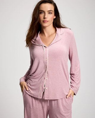 Long Sleeve Notch Collar w/ Piped Placket Pajama Top click to view larger image.