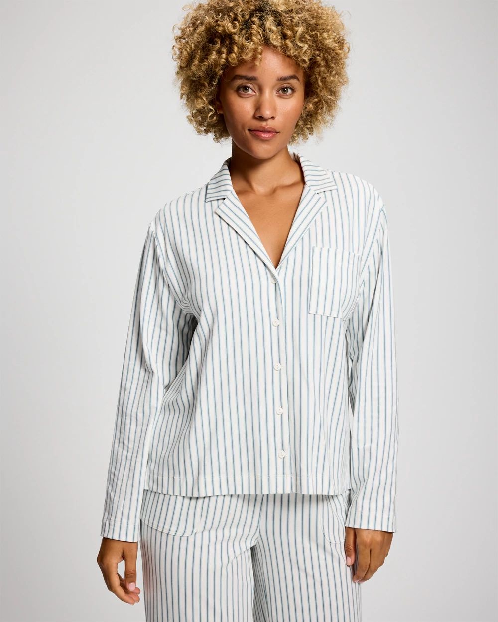 Long-Sleeve Notch Collar Pajama Top