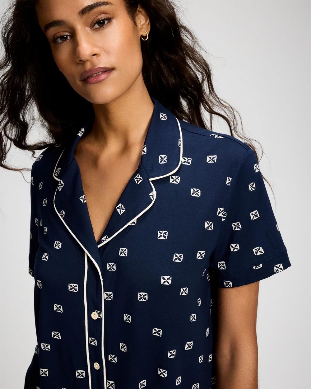 Cool Nights Short Sleeve Notch Collar Pajama Top