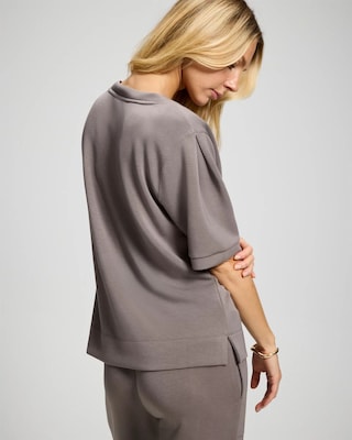 Modern Modal Puff Sleeve V-Neck Sweatshirt click to view larger image.