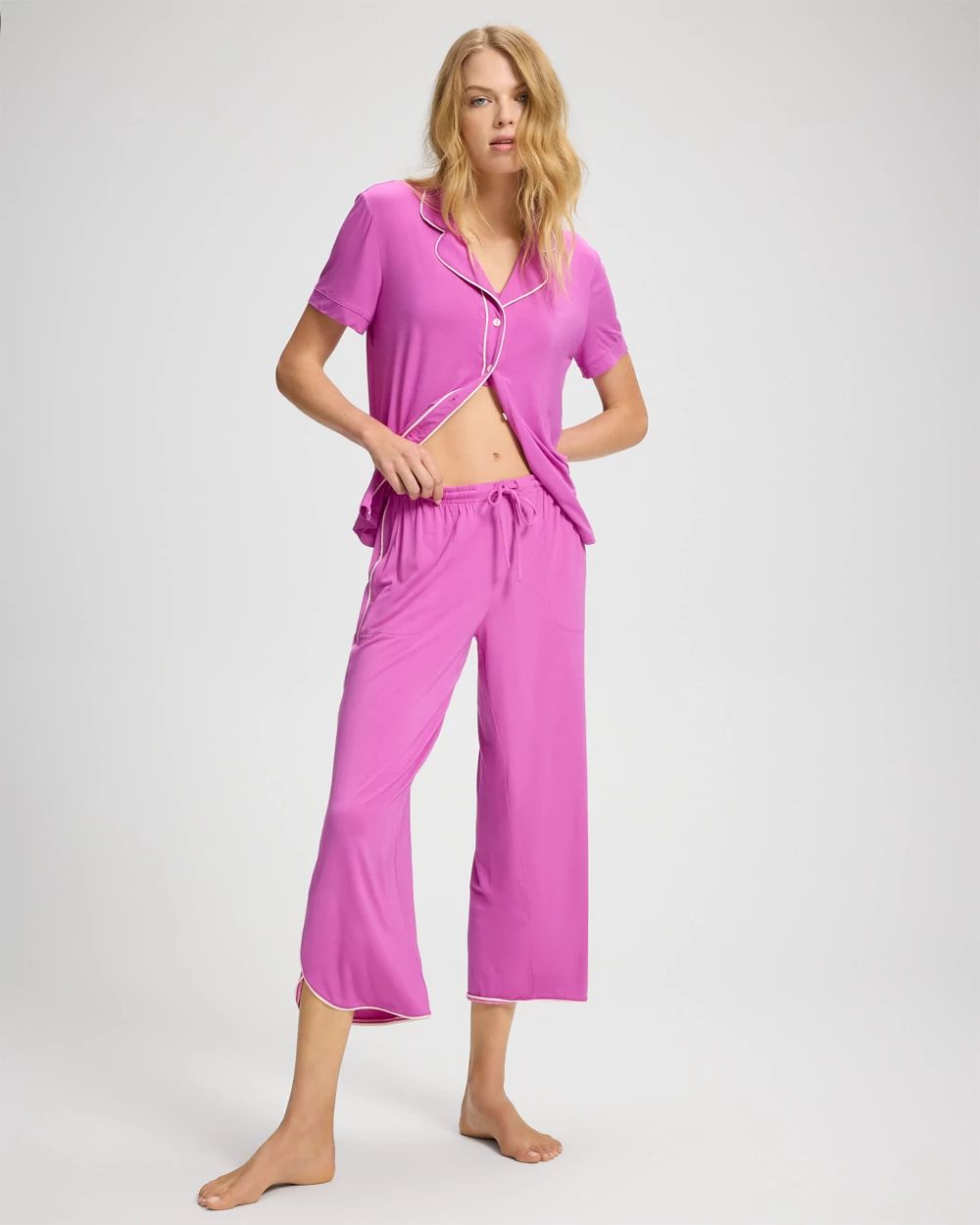 Cool Nights Solid Piped Crop Pajama Pant